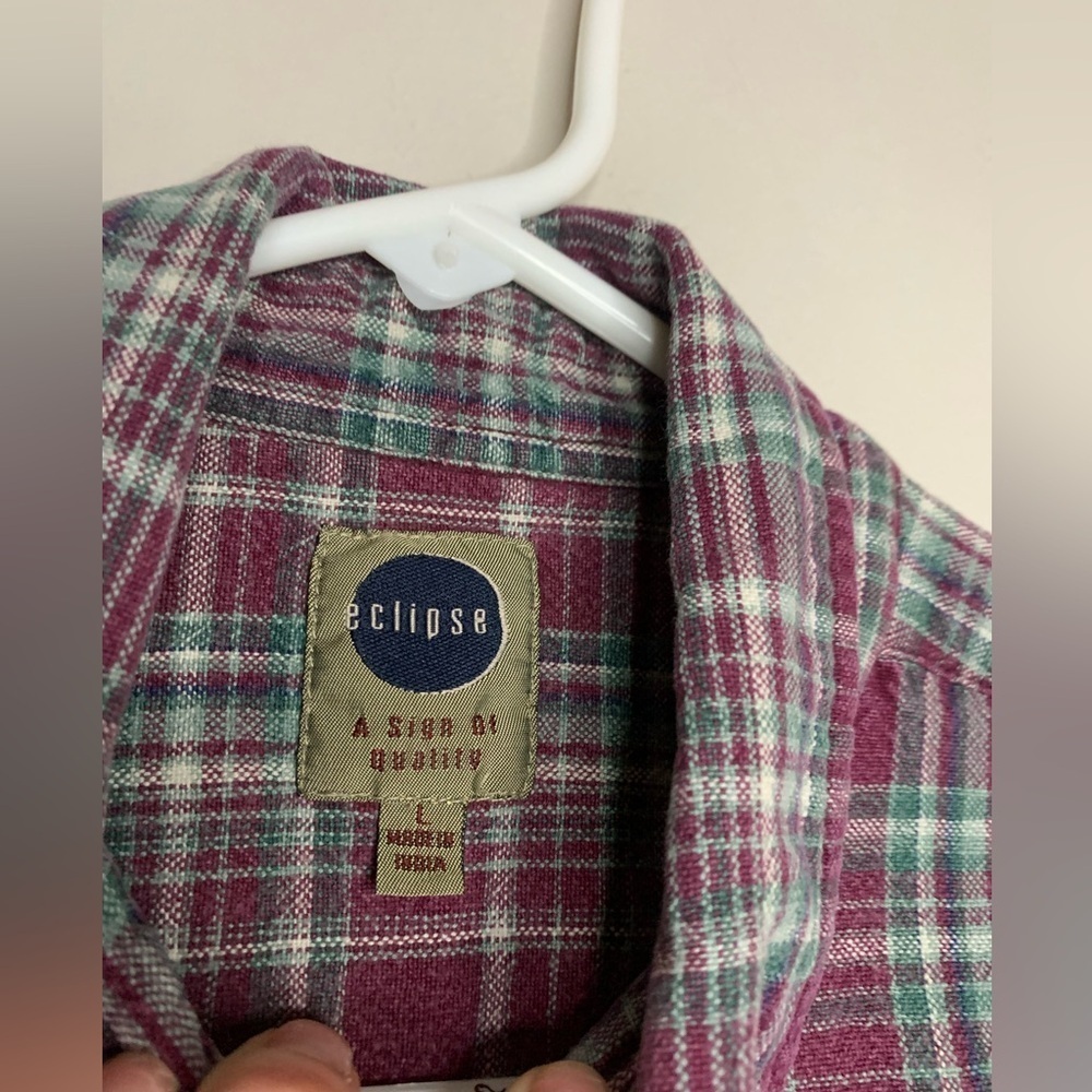 Vintage 80s comfy long sleeved flannel plaid thick button up down - Picture 3 of 4